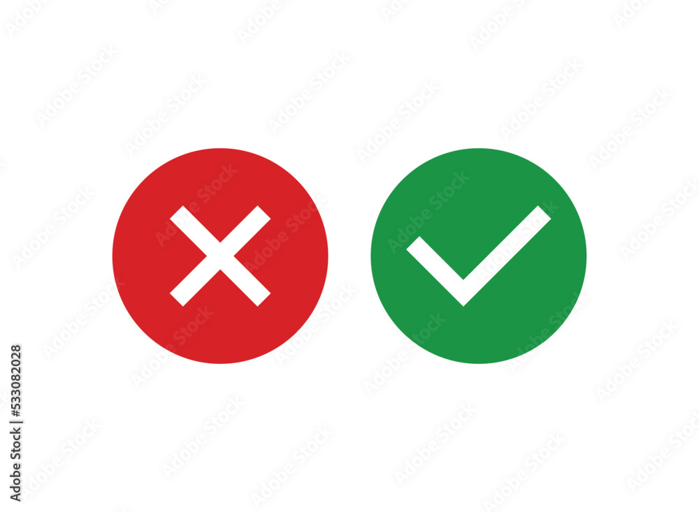 Cross , check mark icons, flat round buttons set. Vector EPS 10. Cross , check mark icons, flat round buttons set. Vector EPS 10.