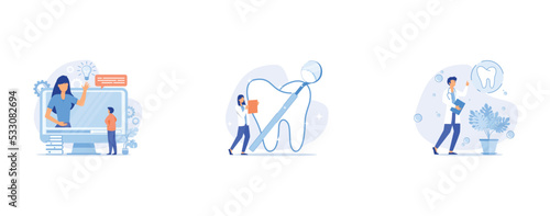 Video tutorial abstract concept, Dental examination abstract concept , Private dentistry abstract concept, set flat vector modern illustration