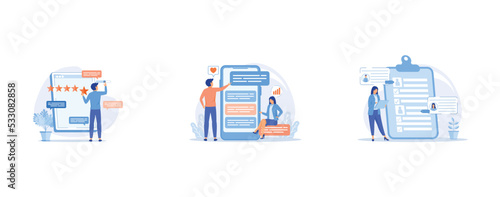 User feedback and website rating abstract concept, Online survey abstract concept, Vision and scope document abstract concept, set flat vector modern illustration