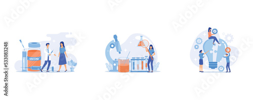 Vaccination of preteens and teens abstract concept, Science university class, Industrial design abstract concept, set flat vector modern illustration