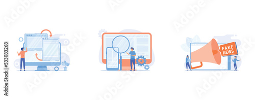 Website responsive design development, Web design, Propaganda in media, set flat vector modern illustration