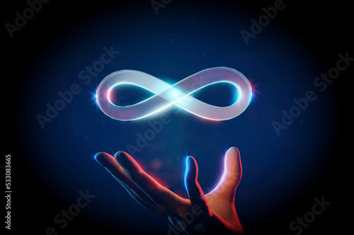 Quadro em tela Business man Hand touch metaverse infinite loop unlimited technology futuristic digital connection background