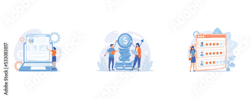 Client database analysis, Income increase strategy, Loyalty stars, set flat vector modern illustration