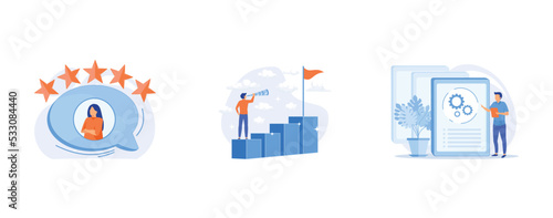 Customer experience, feedback, Business vision, prediction and forecasting, Instruction manual, guide, set flat vector modern illustration