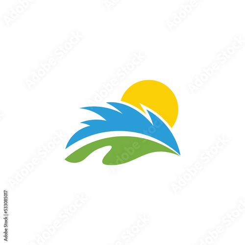 tropical sun ocean seaweed symbol logo vector