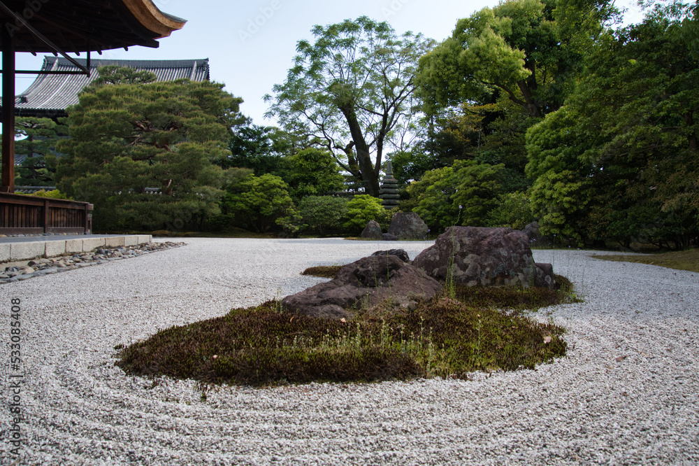 The Zen garden inside Kennin-Ji temple.   Kyoto Japan
