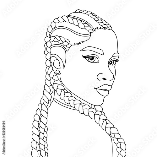 Black Woman Illustration With Braids Afro girl vector coloring page outline illustration