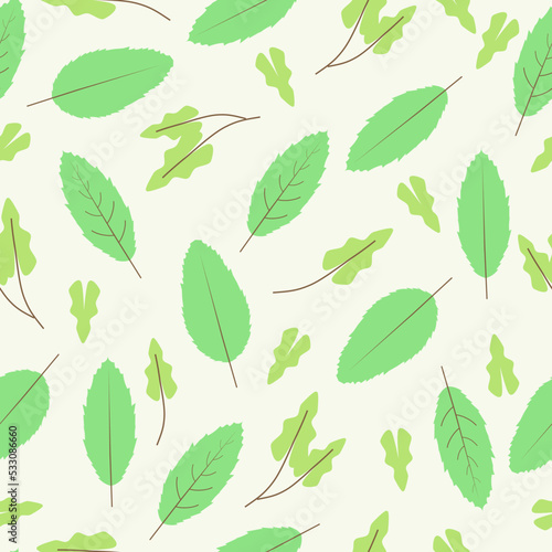 Abstract green leaves seamless pattern hand drawn illustration for the summer or autumn season background or wallpaper.