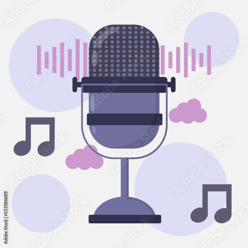 Flat vector design of microphone icon for podcast or radio. Multimedia device isolated illustration.