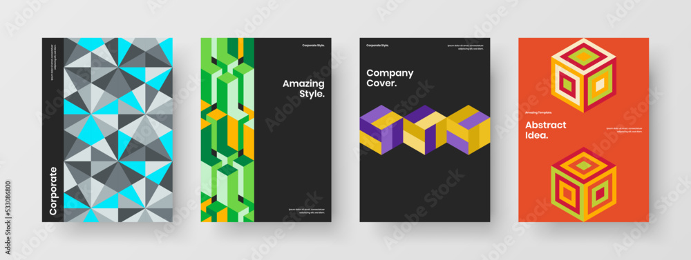 Abstract banner vector design layout composition. Minimalistic mosaic hexagons company cover illustration collection.