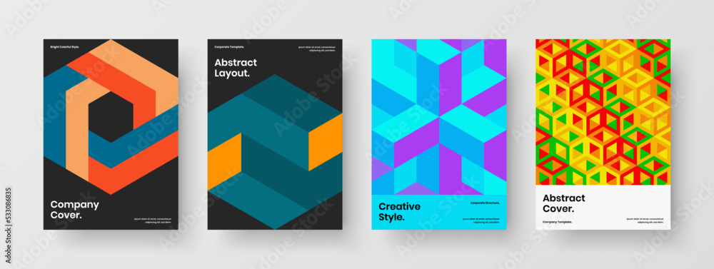 Creative magazine cover A4 vector design concept collection. Abstract mosaic tiles corporate brochure layout set.
