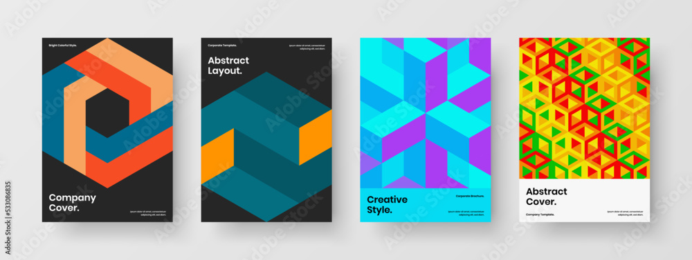 Obraz premium Creative magazine cover A4 vector design concept collection. Abstract mosaic tiles corporate brochure layout set.
