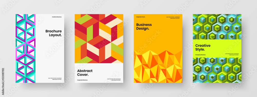 Amazing mosaic hexagons corporate identity illustration collection. Clean handbill vector design concept composition.