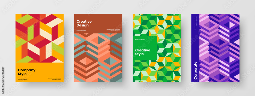 Original geometric pattern company identity layout bundle. Premium booklet design vector illustration collection.