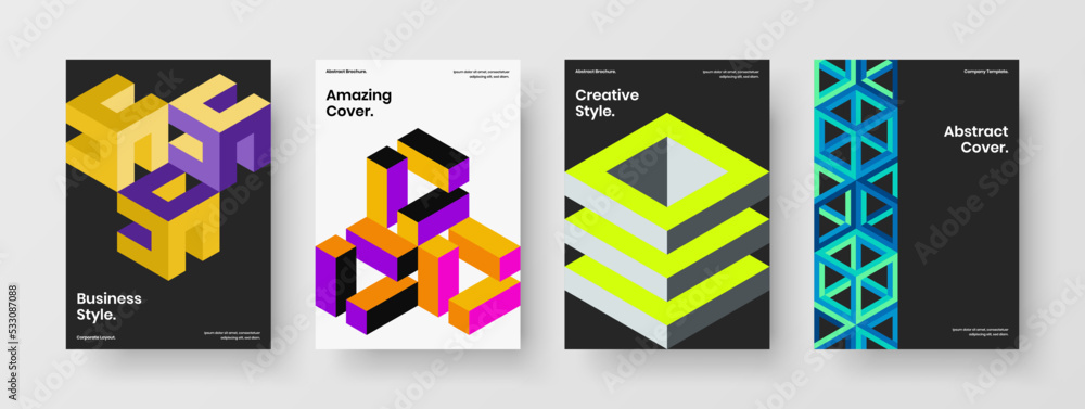 Abstract geometric tiles brochure concept bundle. Original presentation A4 design vector layout collection.