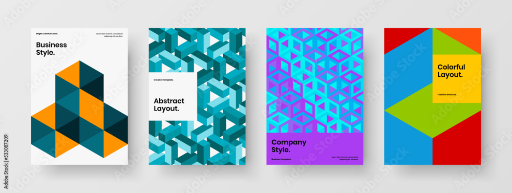 Original mosaic shapes company brochure illustration bundle. Modern poster design vector layout collection.