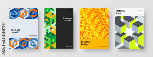 Clean book cover A4 vector design layout composition. Modern mosaic shapes company brochure illustration collection.