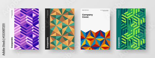 Trendy geometric pattern annual report template set. Clean presentation A4 design vector concept composition.