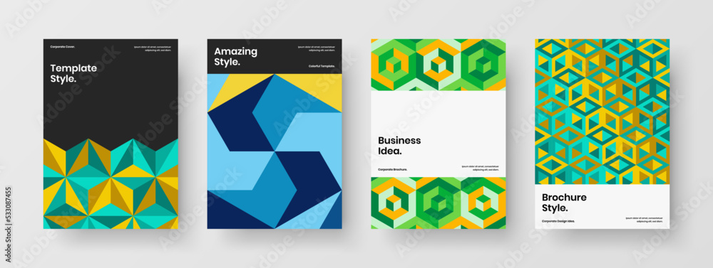 Unique company identity design vector concept set. Simple geometric tiles catalog cover layout collection.