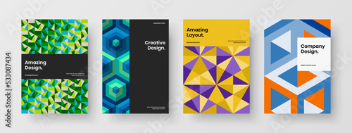 Premium journal cover design vector illustration bundle. Multicolored mosaic pattern postcard concept set.