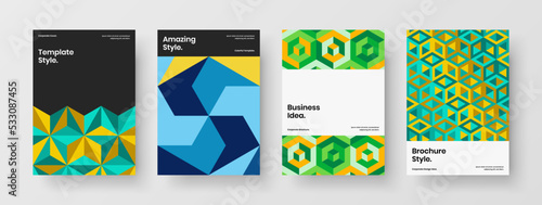 Unique company identity design vector concept set. Simple geometric tiles catalog cover layout collection.