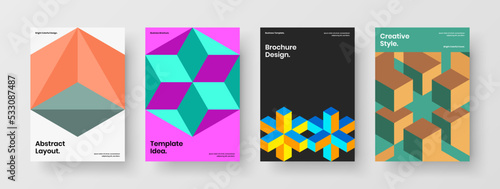 Simple geometric shapes journal cover illustration bundle. Minimalistic presentation design vector template composition.