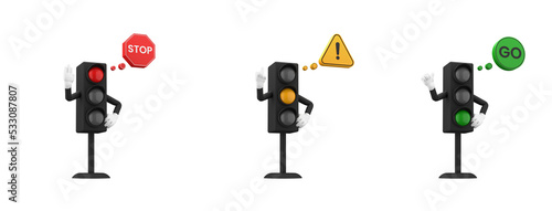 3d rendering of traffic light sign with expressive hand, 3d icons set with transparant background