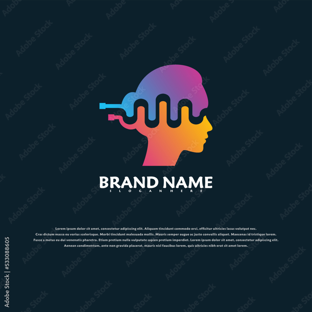 Human head and pulse symbol logo vector illustration with modern concept and simple shape