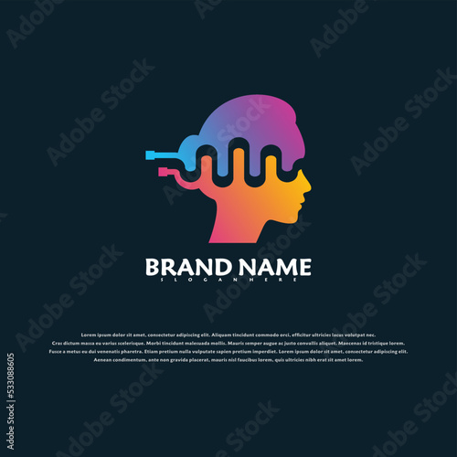 Human head and pulse symbol logo vector illustration with modern concept and simple shape