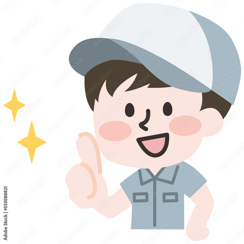 半袖の作業服を着たスタッフ