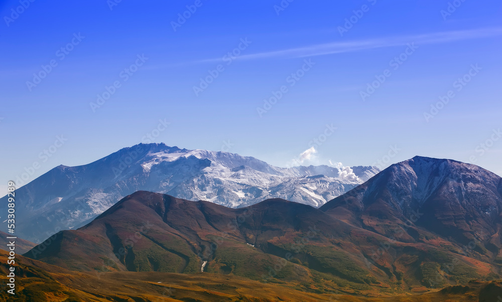view on Mutnovsky volcano on Kamchatka Peninsula view on Mutnovsky volcano on Kamchatka Peninsula