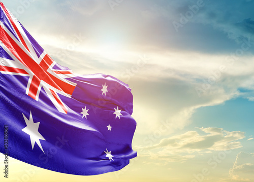 Australia national flag cloth fabric waving on the sky - Image