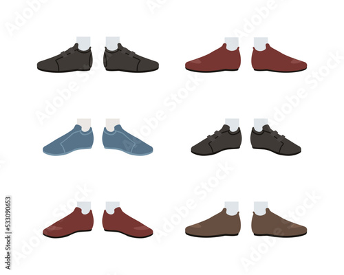Footwear set. Stylish leather male shoes, boots and sneakers cartoon vector illustration
