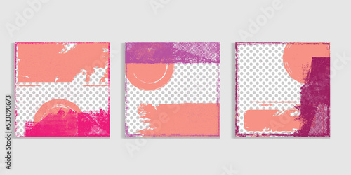 Social media covers with tiny roughen border frames and screen print textures . . grunge style . Post frame stories templates. Layout for promotion .Media banner .Vector
