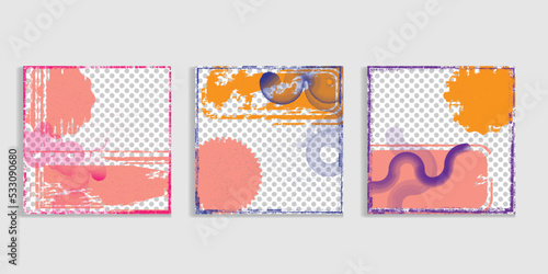 Social media covers with tiny roughen border frames and screen print textures . . grunge style . Post frame stories templates. Layout for promotion .Media banner .Vector
