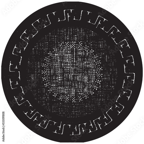 Round vector carpet, kilim print pattern or jacquard knitting design, supla, tablecloth, hat, accessory, print design. Geometric motifs line, stripes, border and marble textured . antique vintage chic