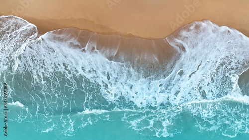 The ecology system with a wave water energy on the beach with a summer tropical background , Aerial view