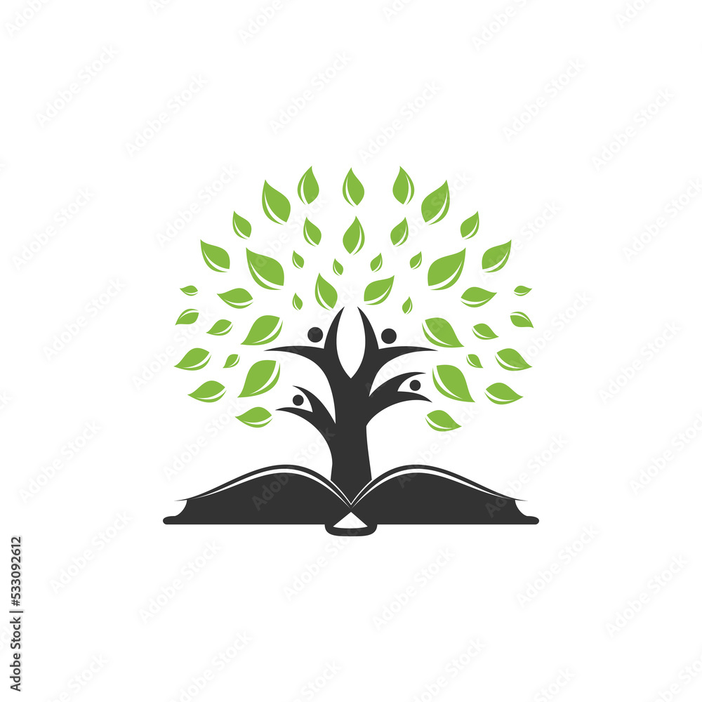 Human Tree of Life Logo coming out of book Design. Inspiration, Education vector Logo Design	

