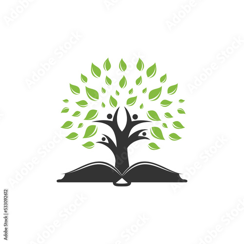 Human Tree of Life Logo coming out of book Design. Inspiration, Education vector Logo Design	

