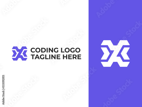 x letter coding logo concept