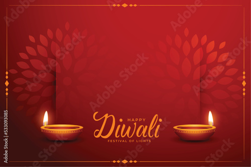 traditional diwali festival banner with floral background in red color