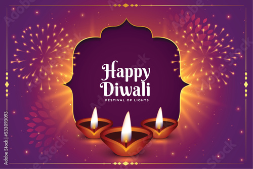 decorative shubh diwali banner with diya and firework design