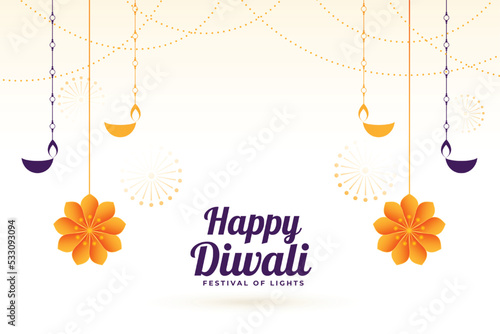 modern style diwali banner with lantern and flower design