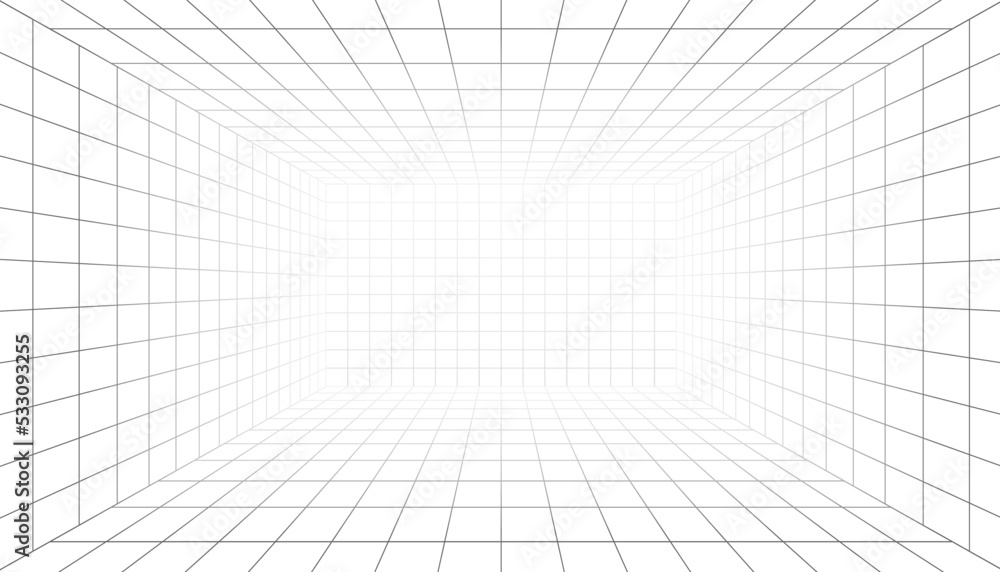abstract 3d perspective indoor wireframe vector design