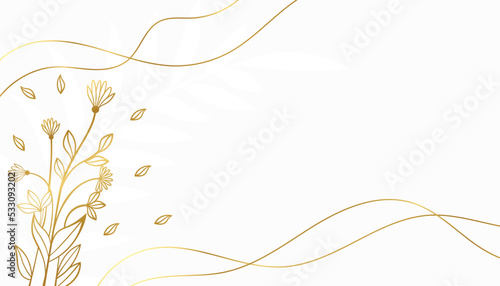 hand drawn golden floral in line style white background