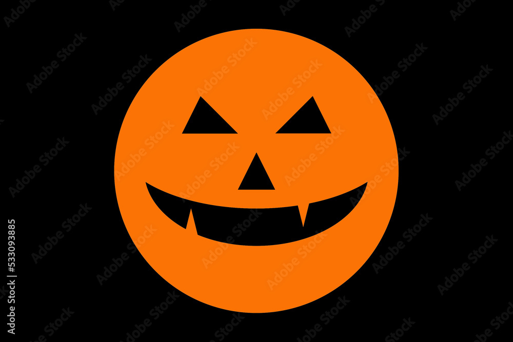 Close up of devil's smile cartoon of Halloween pumpkins in orange color on black background. Template for background and fabric Close up of devil's smile cartoon of Halloween pumpkins in orange color on black background. Template for background and fabric