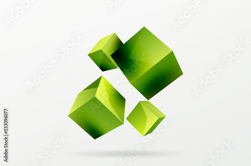 3d cubes vector abstract background. Composition of 3d square shaped basic geometric elements. Trendy techno business template for wallpaper, banner, background or landing