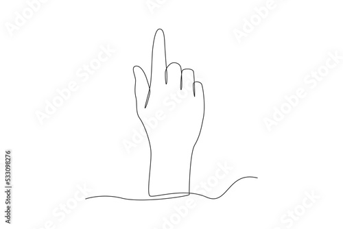 Single one line drawing hand pointing finger up. Pointing concept. Continuous line draw design graphic vector illustration.