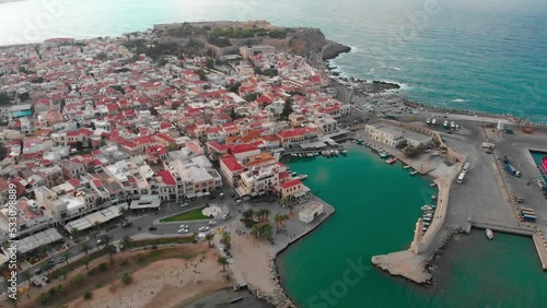 Aerial View Of Old Venetian Harbour of Rethymno, Crete, Greece