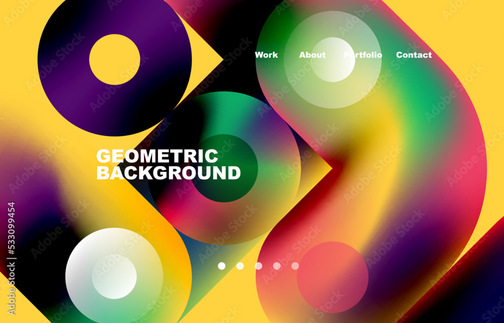 Circles and round shapes landing page abstract geometric background. Web page for website or mobile app wallpaper